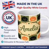 Personalized Custom Name Olive Pumpkin Checkerboard Rustic Autumn Seamless Pattern UK Name 11oz Ceramic Coffee Tea Mug White Large Handle