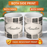 Personalized Custom Name Mixed Stripe Blocks Black Grey Textured Patch Pattern Lovely 11oz Ceramic Coffee Tea Mug White Large Handle