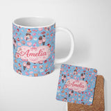 Personalized Custom Name Cute Love Couple Gifts Cakes Teddy Bear Seamless Pattern Blue Lovely 11oz Ceramic Coffee Tea Mug White Large Handle