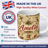 Personalized Custom Name Vintage Christmas Children Tree Holiday Festive Seamless Pattern 11oz Ceramic Coffee Tea Mug White Large Handle