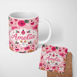 Personalized Custom Name Cute Christmas Cats Gifts Baubles Holly Seamless Pattern Lovely 11oz Ceramic Coffee Tea Mug White Large Handle