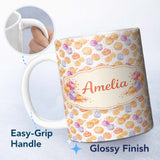 Personalized Custom Name Pastel Cream Swirl Meringue Dessert Seamless Pattern Lovely 11oz Ceramic Coffee Tea Mug White Large Handle