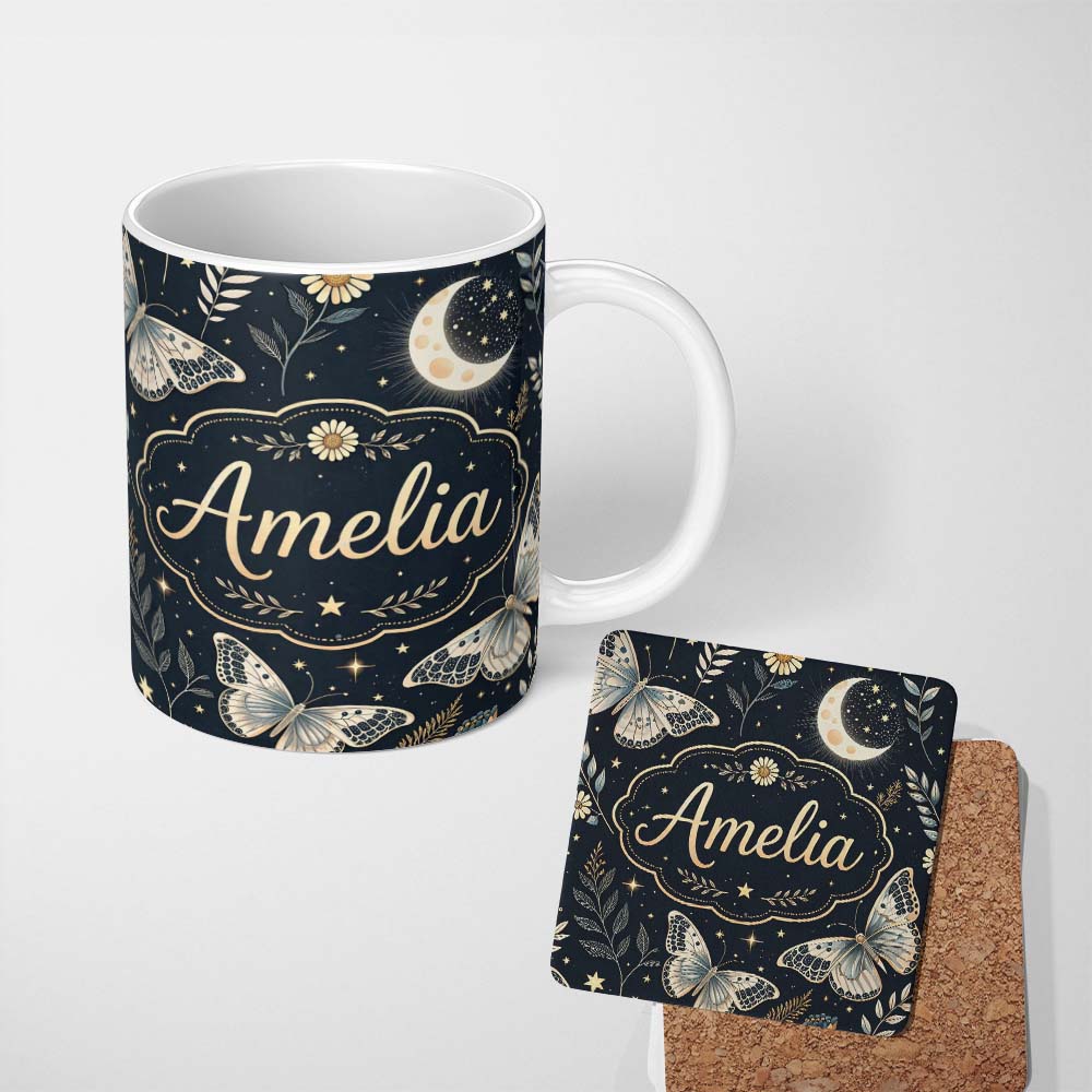 Personalized Custom Name Cute Jungle Animals Lion Tiger Leopard Warm Yellow Background Lovely 11oz Ceramic Coffee Tea Mug White Large Handle