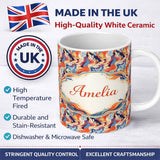 Personalized Custom Name Vibrant Retro Marble Swirl Blue Orange Cream Abstract Pattern Lovely 11oz Ceramic Coffee Tea Mug White Large Handle