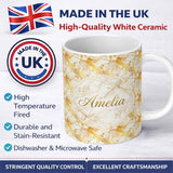 Personalized Custom Name White Gold Floral Marble Abstract Seamless Pattern Luxury Texture 11oz Ceramic Coffee Tea Mug White Large Handle