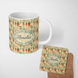 Personalized Custom Name Rustic Watercolor Carrot Vegetable Botanical Seamless Pattern Lovely 11oz Ceramic Coffee Tea Mug White Large Handle