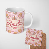 Personalized Custom Name Cute Christmas Gingerbread Characters Candy House Light Pink Lovely 11oz Ceramic Coffee Tea Mug White Large Handle