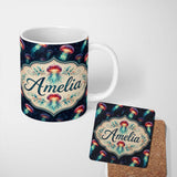 Personalized Custom Name Luminous Red Jellyfish Floating in Dark Ocean Seamless Marine Lovely 11oz Ceramic Coffee Tea Mug White Large Handle