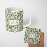 Personalized Custom Name Realistic Green Bamboo Stems Dense Jungle Seamless Pattern Lovely 11oz Ceramic Coffee Tea Mug White Large Handle