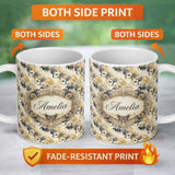 Personalized Custom Name Deep Blue Masquerade Pattern with Red and Gold Decorative Masks 11oz Ceramic Coffee Tea Mug White Large Handle