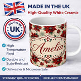 Personalized Custom Name Elegant Beige Background Poinsettia Floral Classic Seamless Pattern 11oz Ceramic Coffee Tea Mug White Large Handle