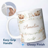 Personalized Custom Name Cute Safari Animals Lion Giraffe Zebra Elephant Pattern Black Lovely 11oz Ceramic Coffee Tea Mug White Large Handle
