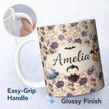 Personalized Custom Name Vintage Floral Chrysanthemum Flowers on Cream Background Seamless 11oz Ceramic Coffee Tea Mug White Large Handle