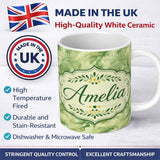 Personalized Custom Name Soft Green Abstract Marble Swirl Seamless Pattern Cute Unique Gift 11oz Ceramic Coffee Tea Mug White Large Handle