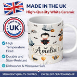 Personalized Custom Name Cute Halloween Vampire Ghost Bats Spooky Cream Background Seamless 11oz Ceramic Coffee Tea Mug White Large Handle