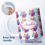 Personalized Custom Name Colourful Alpaca Pattern Bright Artistic Animal Design Lovely 11oz Ceramic Coffee Tea Mug White Large Handle