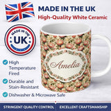 Personalized Custom Name Vintage Protea Floral Botanical Seamless Pattern Cute Unique Gift 11oz Ceramic Coffee Tea Mug White Large Handle