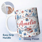Personalized Custom Name Cute Snowman Family Gifts Candy Christmas Seamless Pattern Lovely 11oz Ceramic Coffee Tea Mug White Large Handle