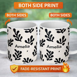 Personalized Custom Name Topographic Contour Lines Black Cream Abstract Landscape Pattern 11oz Ceramic Coffee Tea Mug White Large Handle