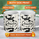 Personalized Custom Name Expressive Black Ink Calligraphy Brush Marks on Neutral Background 11oz Ceramic Coffee Tea Mug White Large Handle