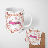 Personalized Custom Name Cute Dachshund Valentine Hearts Love Seamless Pattern Lovely 11oz Ceramic Coffee Tea Mug White Large Handle