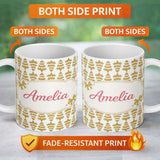 Personalized Custom Name Gold Glitter Abstract Christmas Tree Pattern Charming Kitchen Decor 11oz Ceramic Coffee Tea Mug White Large Handle