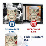 Personalized Custom Name Vintage Christmas Tree with Red Bows Ornaments and Snowflakes 11oz Ceramic Coffee Tea Mug White Large Handle