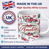Personalized Custom Name Watercolor Christmas Gnome Candy Cane Tree Hearts Festive Seamless 11oz Ceramic Coffee Tea Mug White Large Handle
