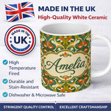 Personalized Custom Name Floral Daisy Pattern in Warm Earth Tones Seamless Design Lovely 11oz Ceramic Coffee Tea Mug White Large Handle