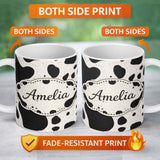 Personalized Custom Name Speckled Organic Shapes Black Cream Abstract Spot Pattern Lovely 11oz Ceramic Coffee Tea Mug White Large Handle
