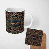 Personalized Custom Name Night Sky Carrot Tossed Pattern Dark Background Playful Seamless 11oz Ceramic Coffee Tea Mug White Large Handle
