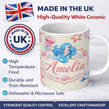 Personalized Custom Name Cute Cartoon Mermaid and Sea Creatures Seamless Pattern Lovely 11oz Ceramic Coffee Tea Mug White Large Handle
