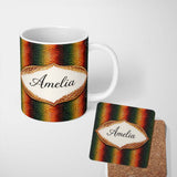 Personalized Custom Name Multicolour Crocodile Texture Pattern Vibrant Abstract Design Lovely 11oz Ceramic Coffee Tea Mug White Large Handle