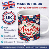Personalized Custom Name Cute Santa Teapot Candy Cane Holly Seamless Pattern Festive Holiday 11oz Ceramic Coffee Tea Mug White Large Handle