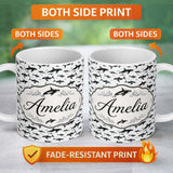 Personalized Custom Name Realistic Orca Whale Seamless Pattern Ocean Wildlife Illustration 11oz Ceramic Coffee Tea Mug White Large Handle
