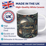 Personalized Custom Name Celestial Lantern Moon Pine Leaves Night Seamless Pattern Lovely 11oz Ceramic Coffee Tea Mug White Large Handle