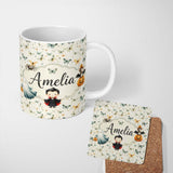Personalized Custom Name Soft Watercolor Butterflies with Neutral Tones Seamless Pattern 11oz Ceramic Coffee Tea Mug White Large Handle