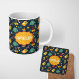 Personalized Custom Name Christmas Sweater Candle Gift Candy Cane Seamless Pattern Lovely 11oz Ceramic Coffee Tea Mug White Large Handle