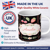 Personalized Custom Name Strawberry Cherry Bow Seamless Pattern Pink Cute Coquette Design 11oz Ceramic Coffee Tea Mug White Large Handle