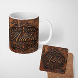 Personalized Custom Name Dark Rusted Surface Seamless Pattern Industrial Grunge Texture 11oz Ceramic Coffee Tea Mug White Large Handle