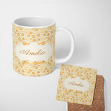 Personalized Custom Name Tea Party Dessert and Cake Vintage Seamless Pattern Cute Unique Gift 11oz Ceramic Coffee Tea Mug White Large Handle