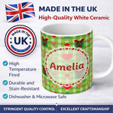 Personalized Custom Name Cute Christmas Trees Hearts Gifts Green Plaid Seamless Pattern 11oz Ceramic Coffee Tea Mug White Large Handle
