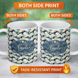 Personalized Custom Name Golden Moon and Celestial Watercolor Night Sky Seamless Pattern 11oz Ceramic Coffee Tea Mug White Large Handle