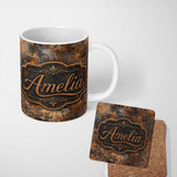 Personalized Custom Name Abstract Rust and Oxidation Texture Seamless Pattern Metallic Grunge 11oz Ceramic Coffee Tea Mug White Large Handle