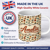 Personalized Custom Name Vintage Retro Camera Collection Seamless Pattern with Film Cameras 11oz Ceramic Coffee Tea Mug White Large Handle