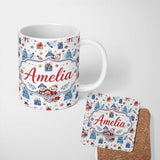 Personalized Custom Name Cute Snowman Family Gifts Candy Christmas Seamless Pattern Lovely 11oz Ceramic Coffee Tea Mug White Large Handle