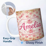 Personalized Custom Name Luxury Gold Pink Christmas Ornaments Glitter Seamless Pattern Lovely 11oz Ceramic Coffee Tea Mug White Large Handle
