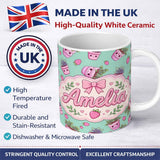 Personalized Custom Name Cute Pink Plant Pots Leaves Strawberry Seamless Pattern Mint Lovely 11oz Ceramic Coffee Tea Mug White Large Handle