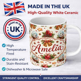 Personalized Custom Name Vintage Christmas Bells Candle Snow Globe Festive Seamless Pattern 11oz Ceramic Coffee Tea Mug White Large Handle
