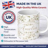 Personalized Custom Name Soft White Blossom Floral Branch Seamless Pattern Cute Unique Gift 11oz Ceramic Coffee Tea Mug White Large Handle